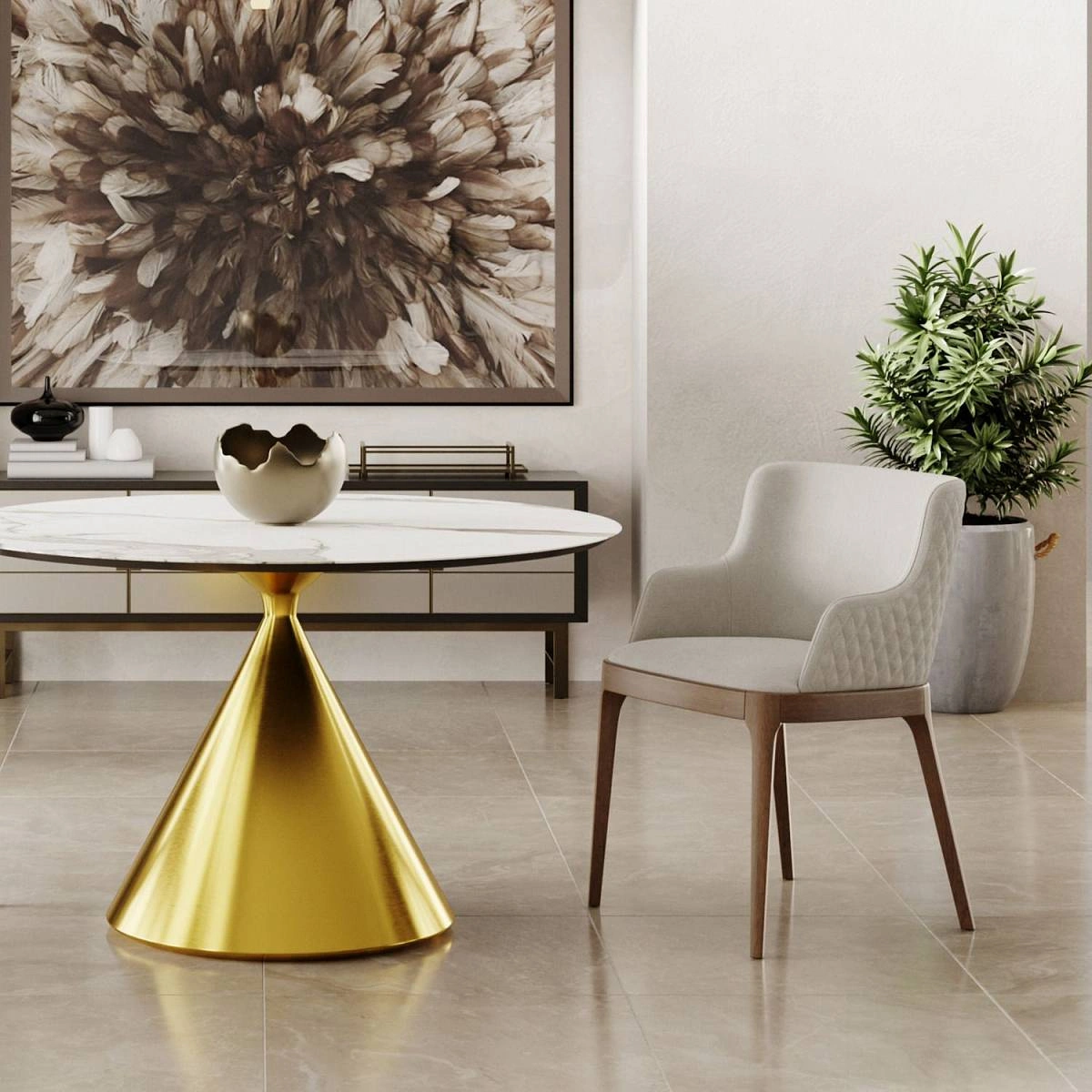 Стол круглый AXIS 120, керамика матовая, белая / опора золото изображение Стол круглый AXIS 120, керамика матовая, белая / опора золото фото