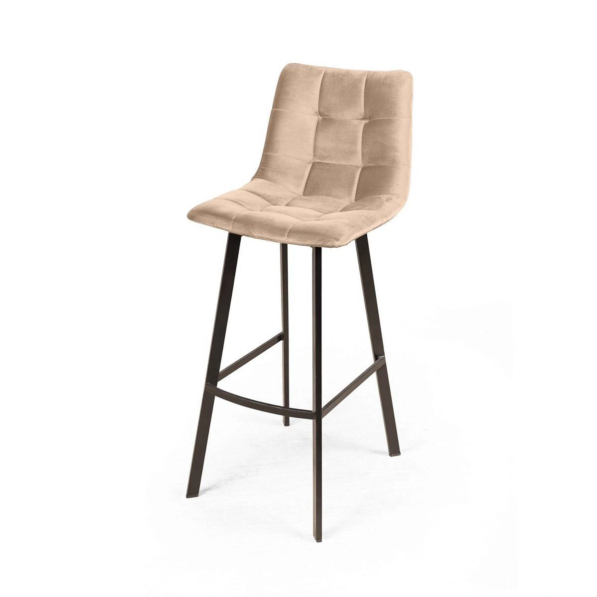 Стул полубарный UNO, бархат бежевый 5 / чёрный профиль изображение Стул полубарный UNO, бархат бежевый 5 / чёрный профиль фото
