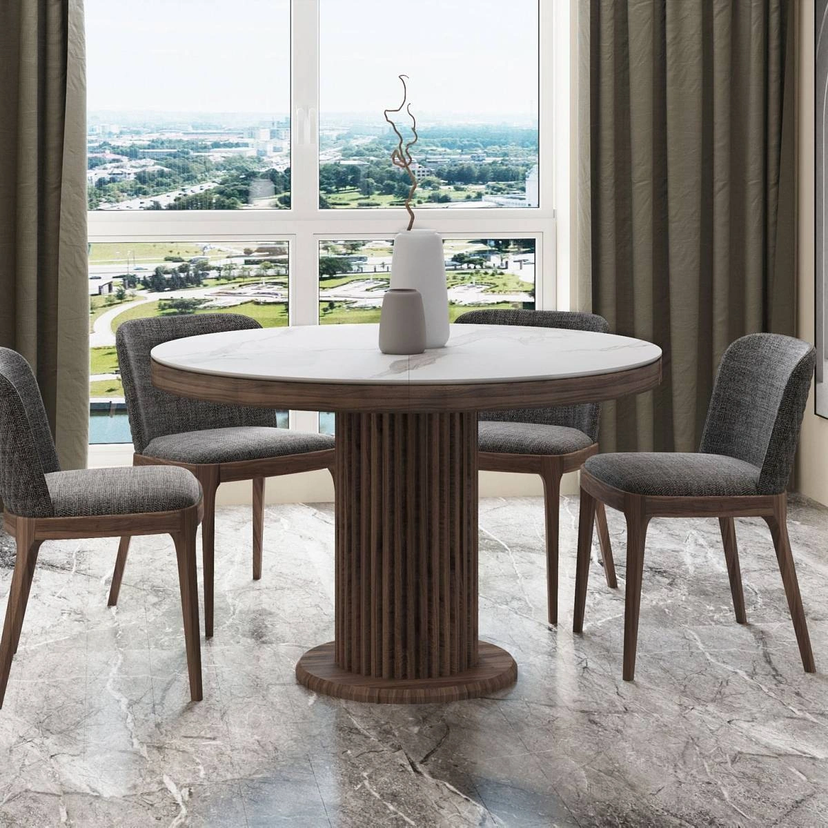 Стол Denver 120+40, круглый раздвижной, матовый изображение Стол Denver 120+40, круглый раздвижной, матовый фото