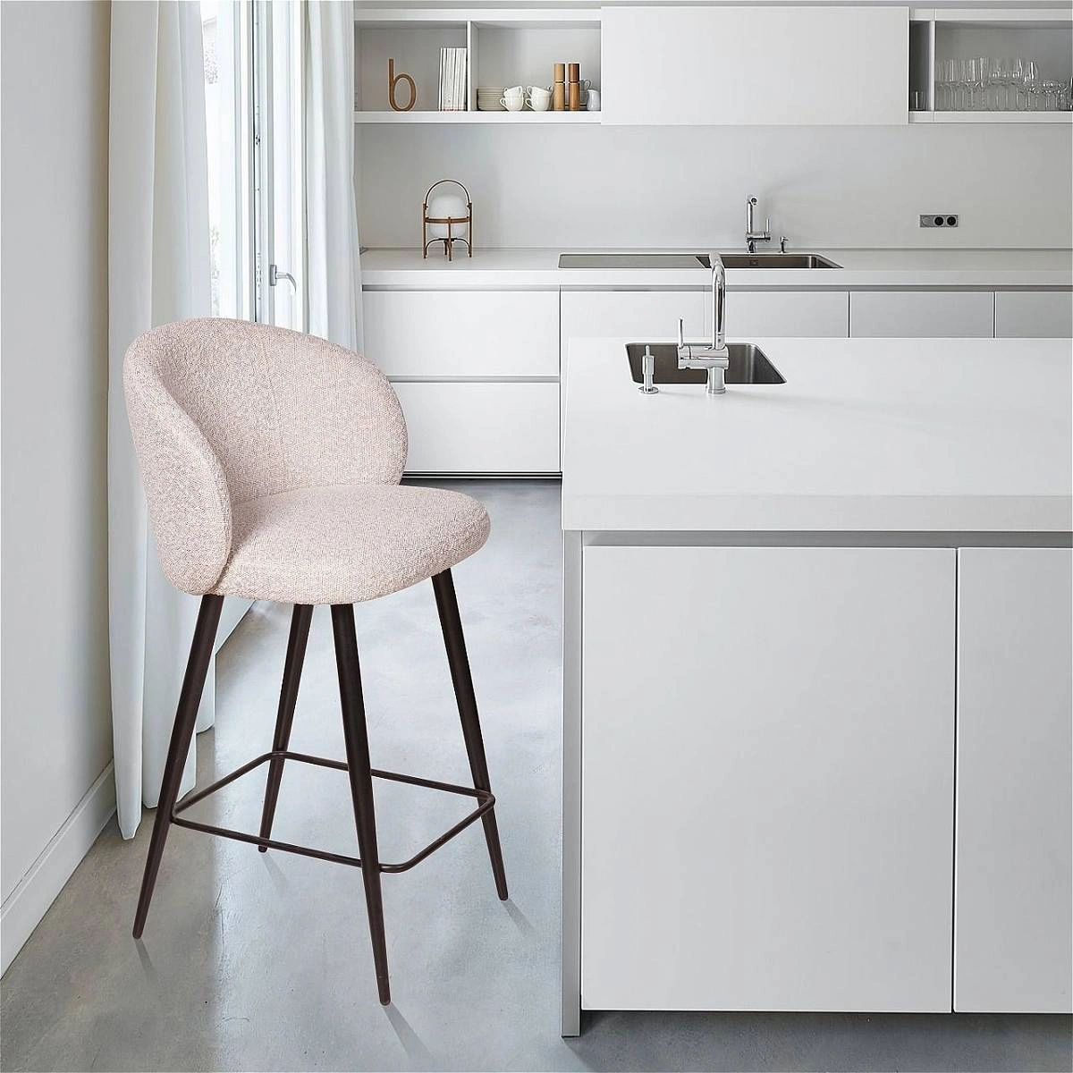 Стул полубарный Vito поворотный 360 градусов, букле серый изображение Стул полубарный Vito поворотный 360 градусов, букле серый фото