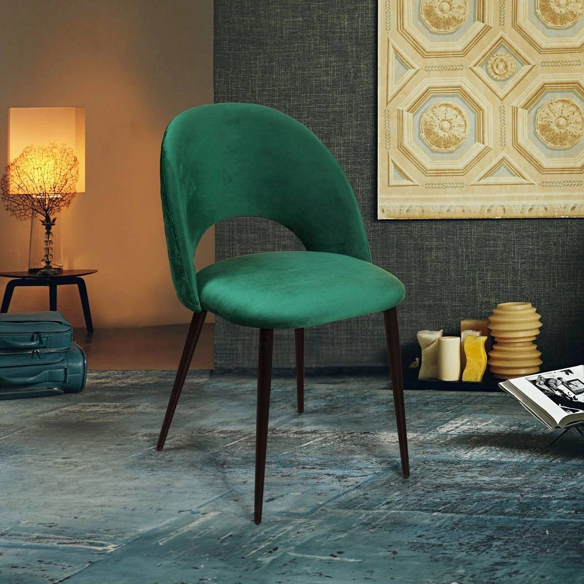 Стул Max ромб, бархат зеленый 19 изображение Стул Max ромб, бархат зеленый 19 фото
