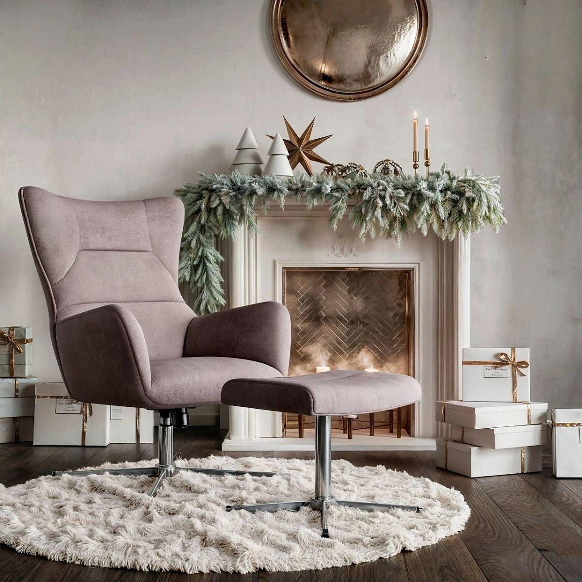 Кресло качалка с оттоманкой ANDREA, серый изображение Кресло качалка с оттоманкой ANDREA, серый фото