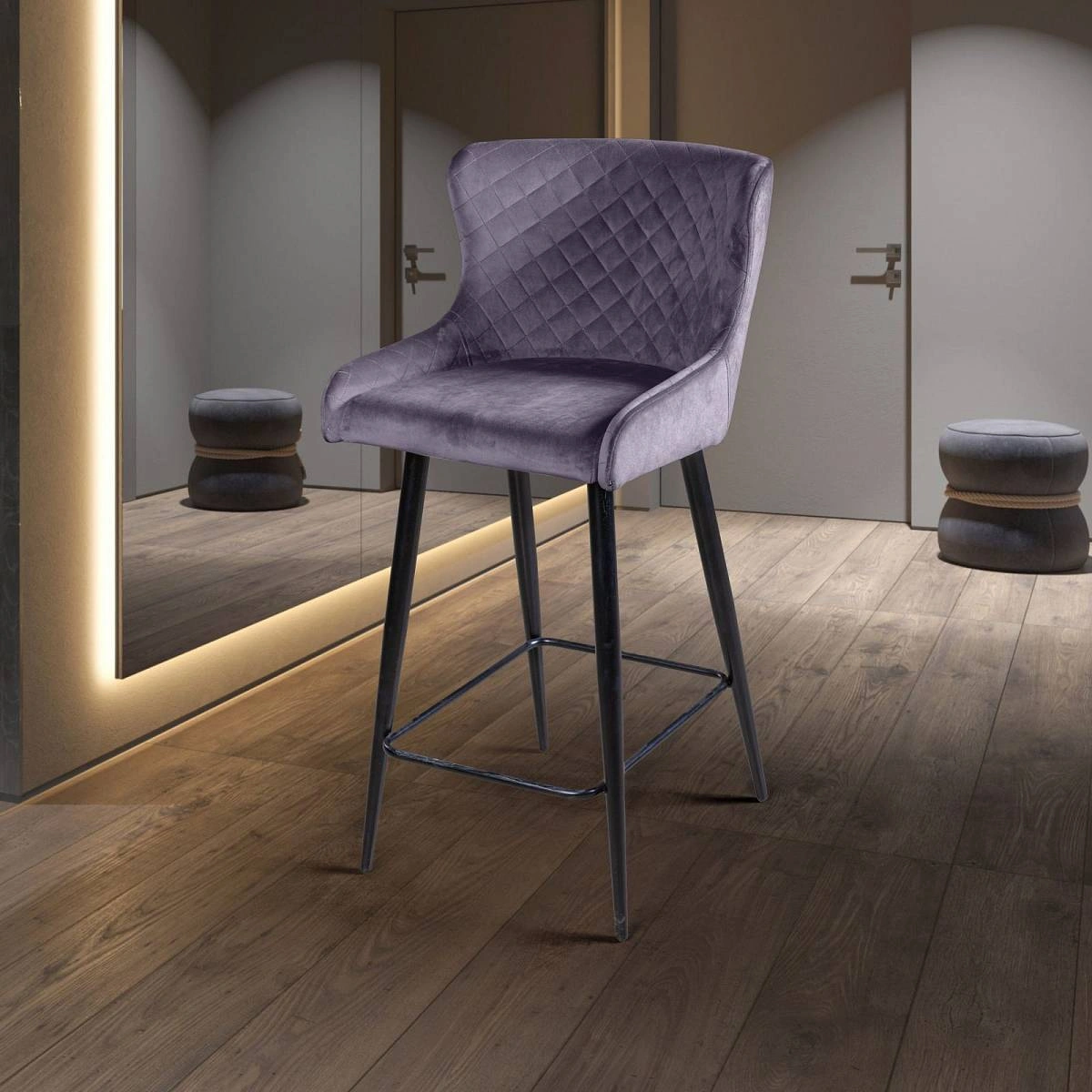 Стул полубарный JAZZ ромб, бархат серый 27/черный конус изображение Стул полубарный JAZZ ромб, бархат серый 27/черный конус фото