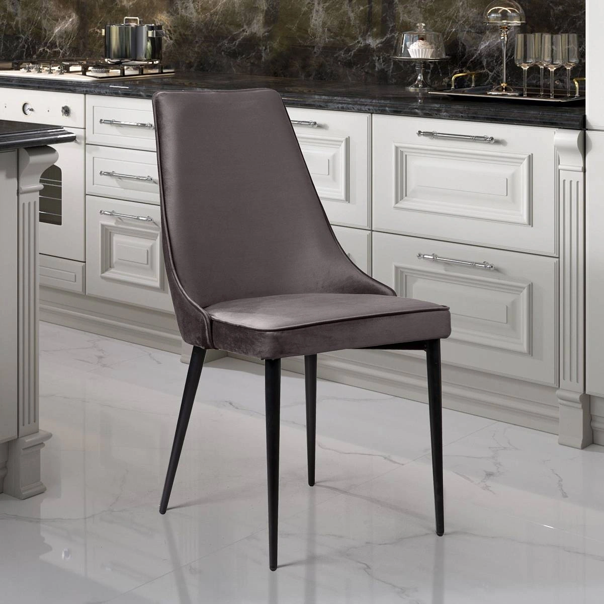 Стул Oliver, бархат антрацит 14/ чёрный конус изображение Стул Oliver, бархат антрацит 14/ чёрный конус фото