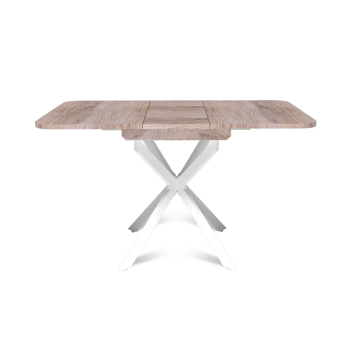 Стол Твист раздвижной (100+30) дуб эндгрейн / опоры белые фото