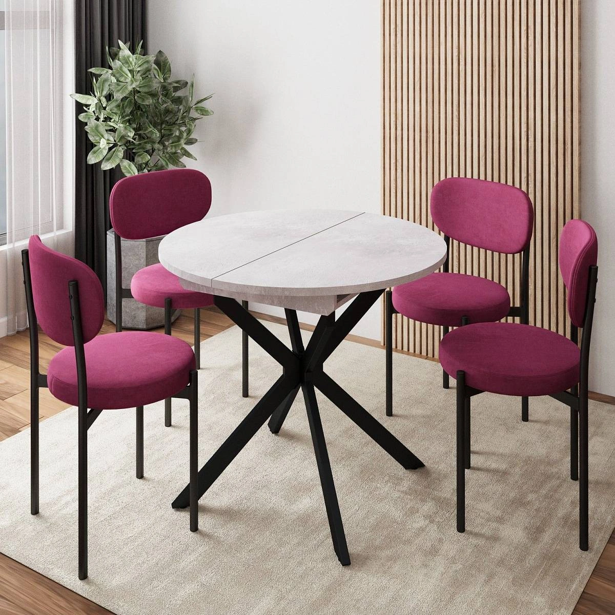 Стол круглый раздвижной Твист (90+30) цемент светлый / опоры черные фото