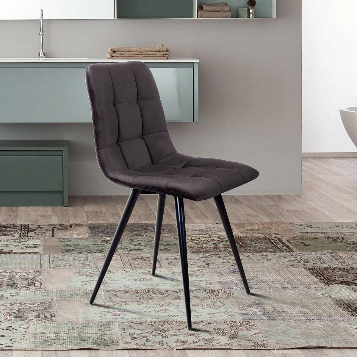 Стул UNO, бархат светло-серый 26/ чёрный конус изображение Стул UNO, бархат светло-серый 26/ чёрный конус фото