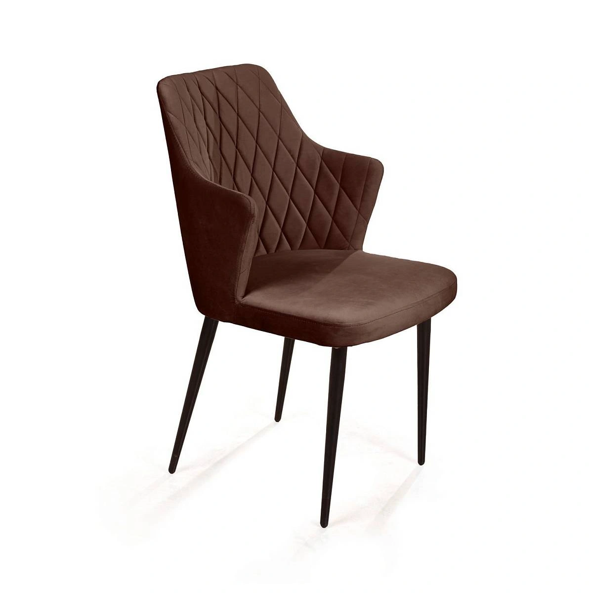 Стул с подлокотниками Hunt ромб, бархат коричневый 12 / чёрный конус изображение Стул с подлокотниками Hunt ромб, бархат коричневый 12 / чёрный конус фото