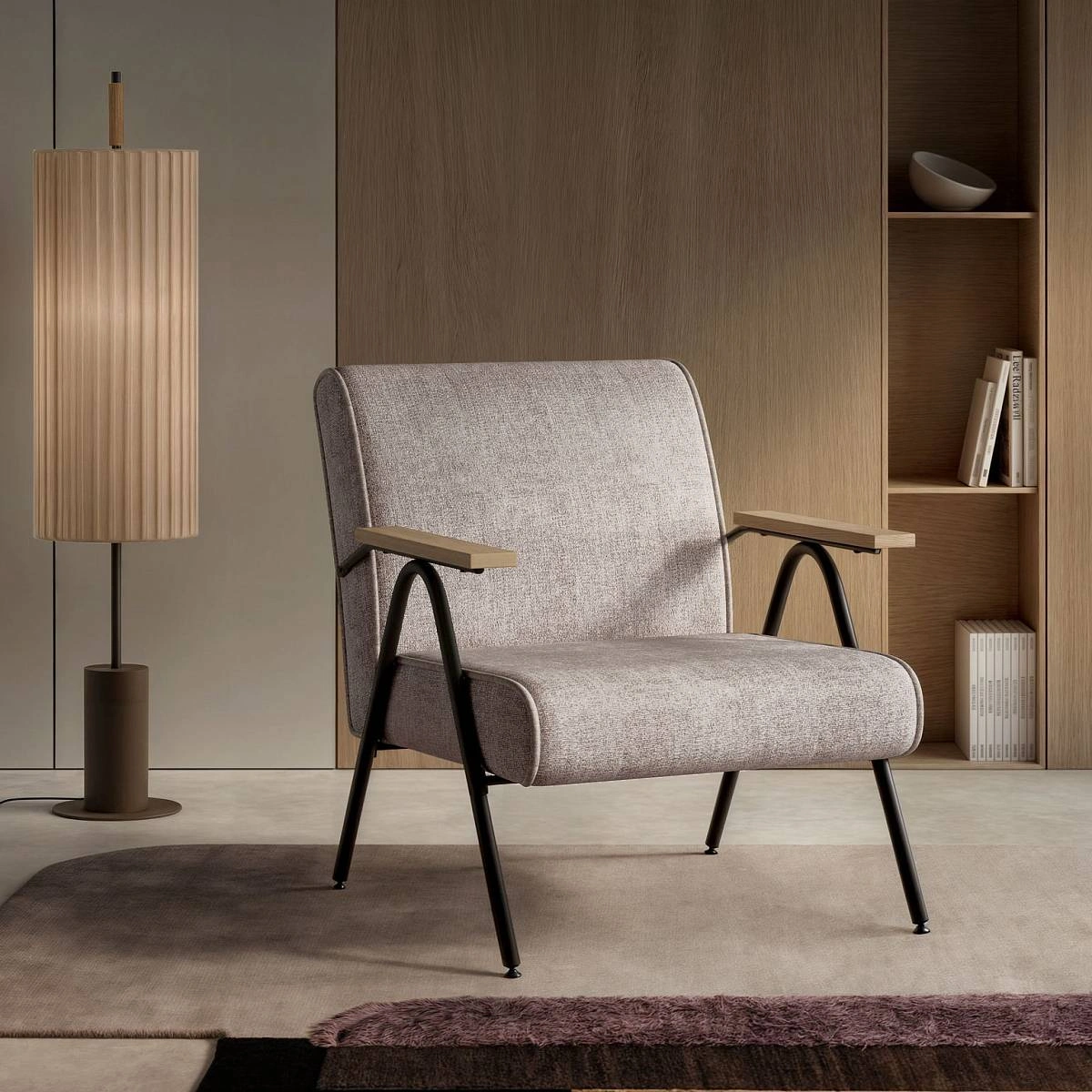 Кресло Andy с деревянными подлокотниками, шенилл Shantal beige изображение Кресло Andy с деревянными подлокотниками, шенилл Shantal beige фото