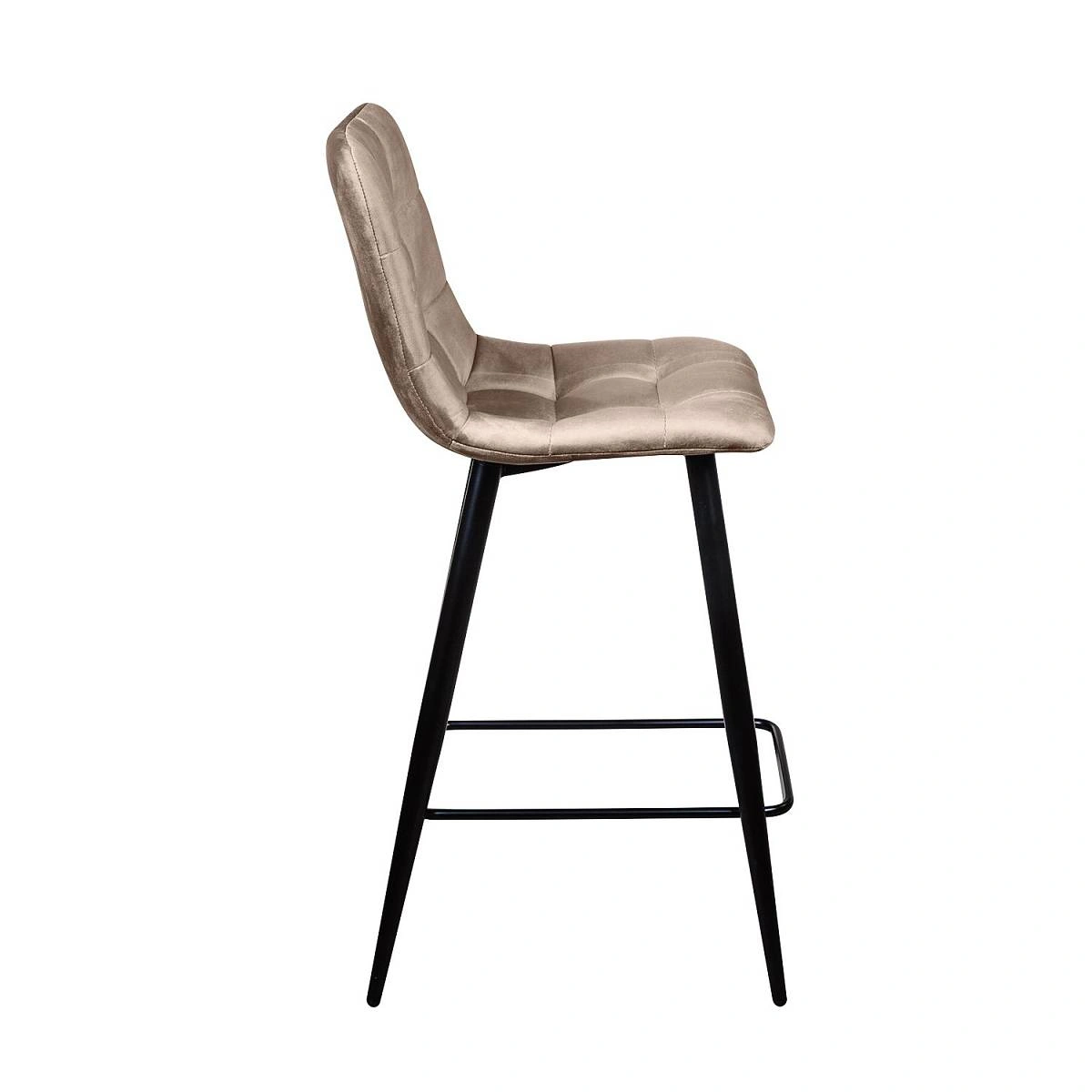 Стул полубарный UNO, комплект (2 шт), бархат пепельно-бежевый 25 / чёрный конус изображение Стул полубарный UNO, комплект (2 шт), бархат пепельно-бежевый 25 / чёрный конус фото