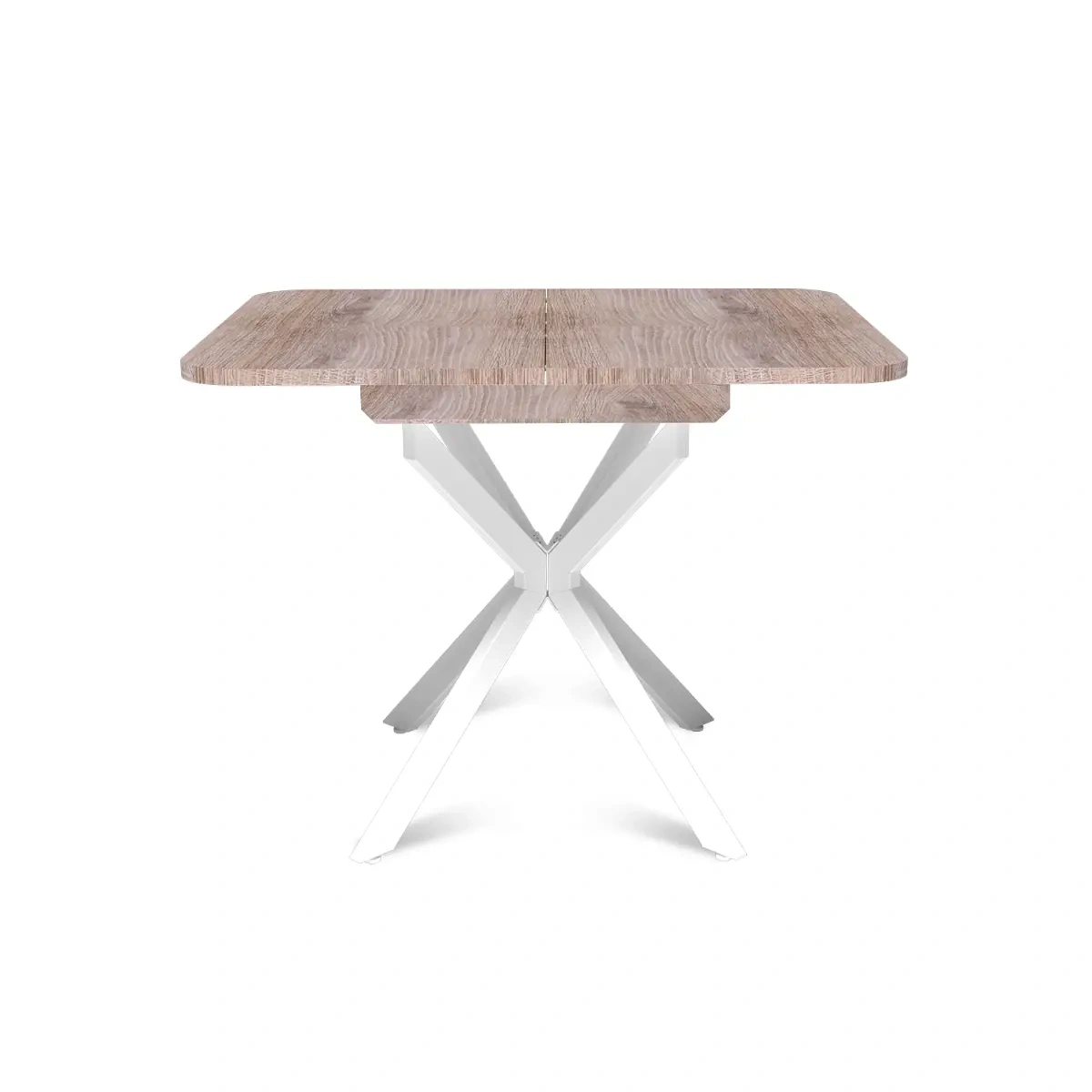 Стол Твист раздвижной (100+30) дуб эндгрейн / опоры белые фото