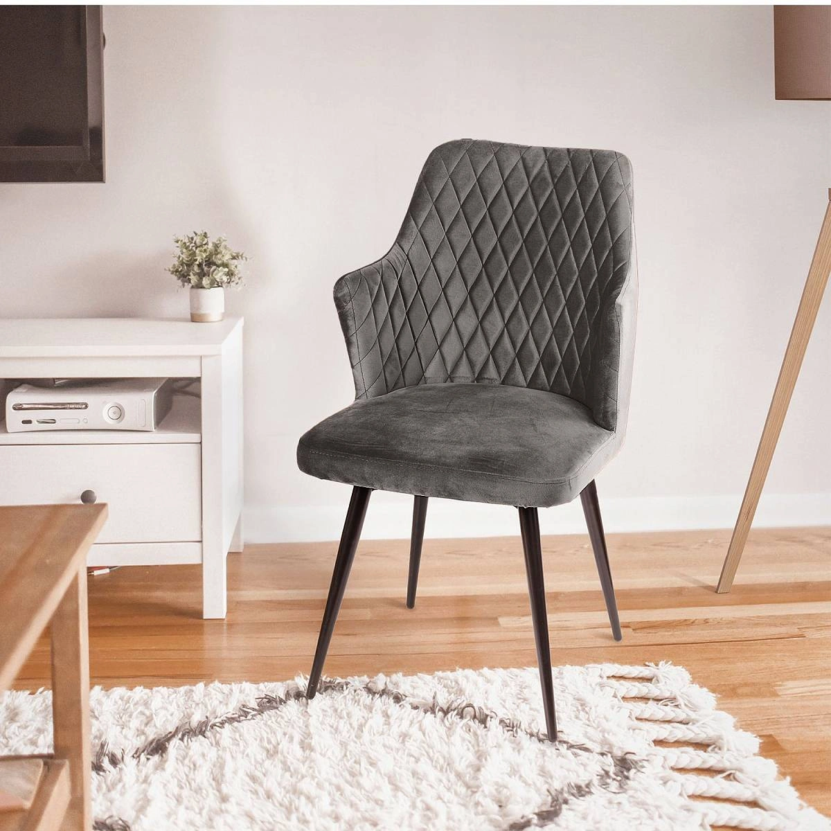 Стул поворотный на 360 градусов Hunt ромб, комплект (4шт), бархат антрацит 14 / чёрный конус изображение Стул поворотный на 360 градусов Hunt ромб, комплект (4шт), бархат антрацит 14 / чёрный конус фото