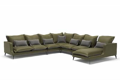 Rey угловой диван с шезлонгом замша зеленый/серый