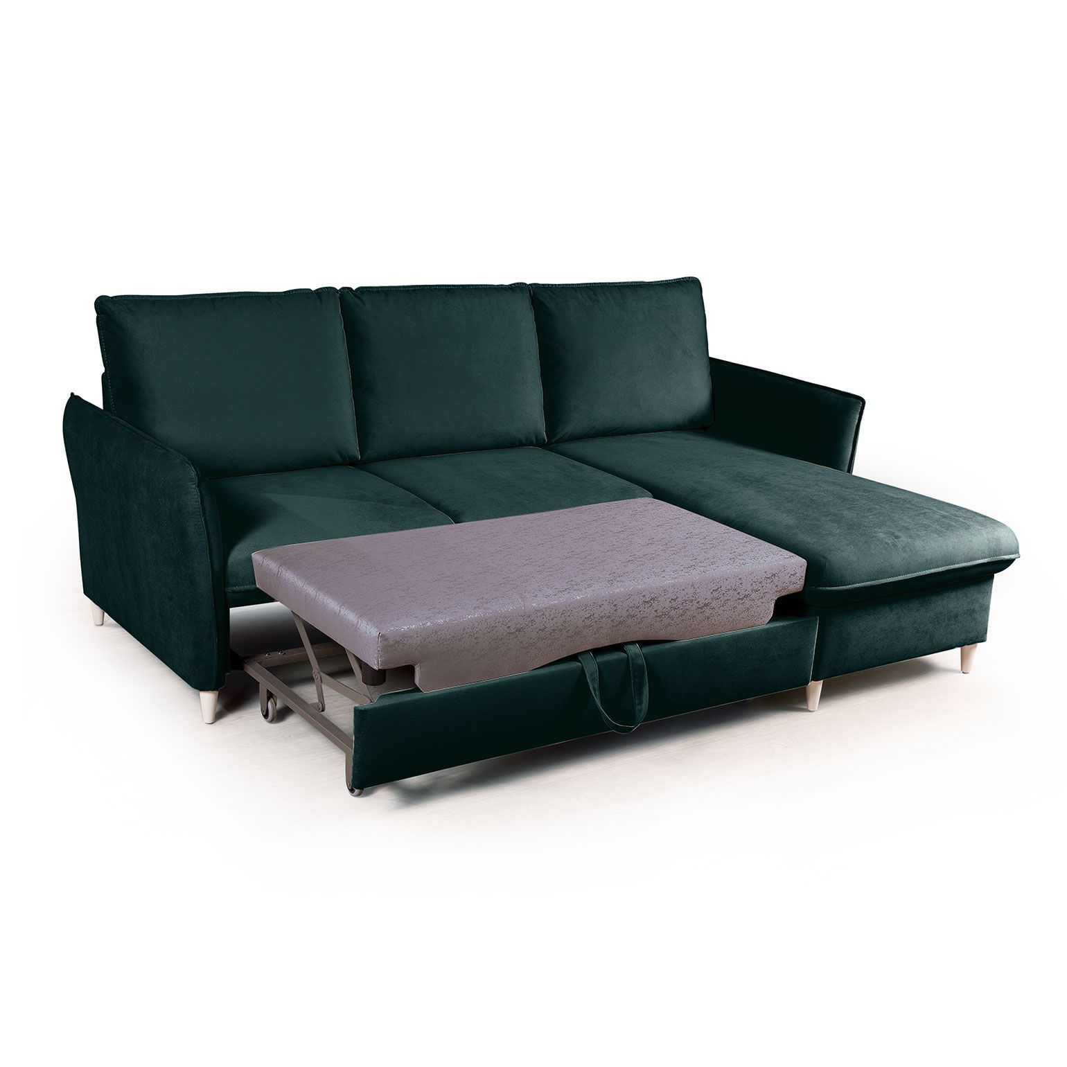 Hans диван-кровать с шезлонгом велюр зеленый