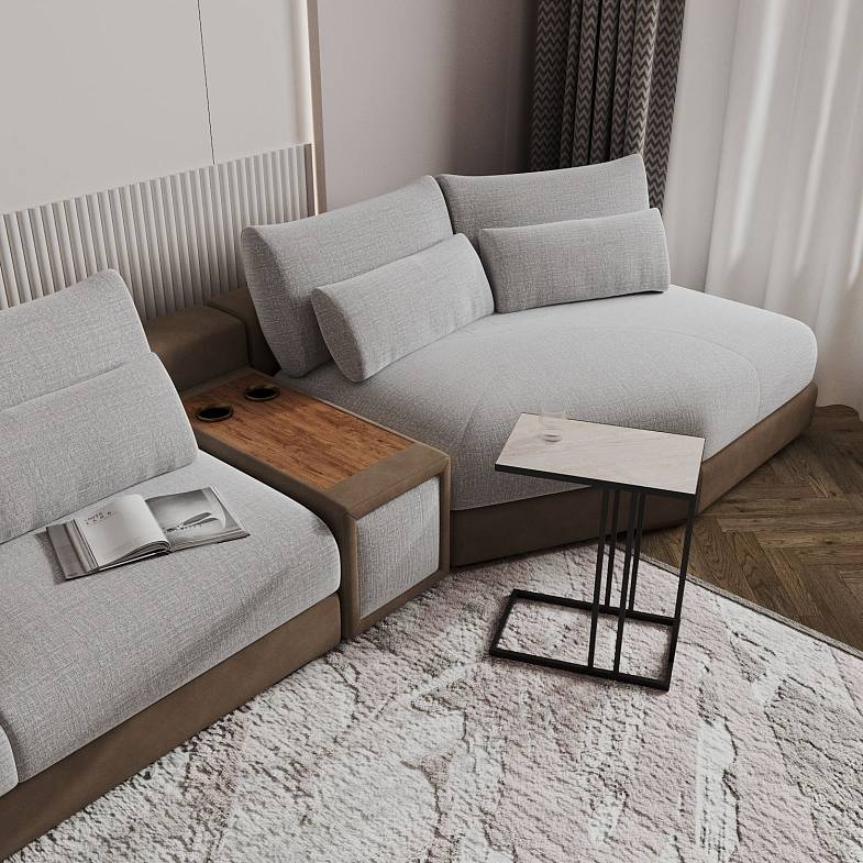 Aldo угловой модульный диван-кровать с терминальным шезлонгом, баром и столиком