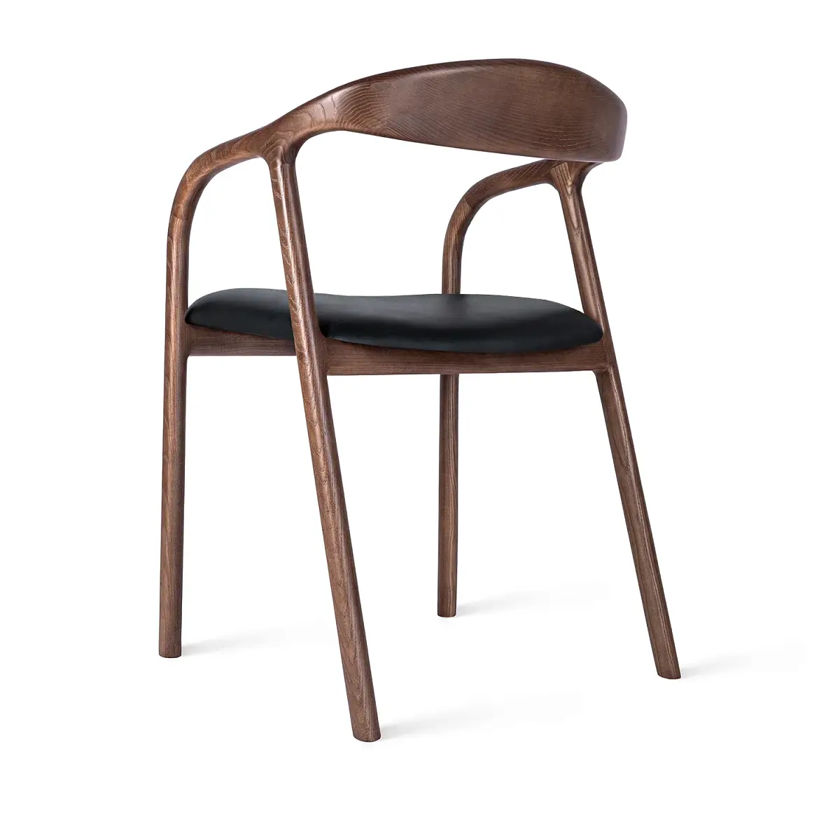 Стул Брэдли, дуб лак темный орех, кожа черный фото