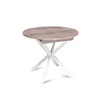 Стол круглый раздвижной Твист (90+30) дуб эндгрейн / опоры белые