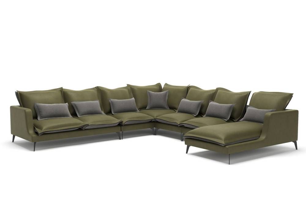 Rey угловой диван с шезлонгом замша зеленый/серый