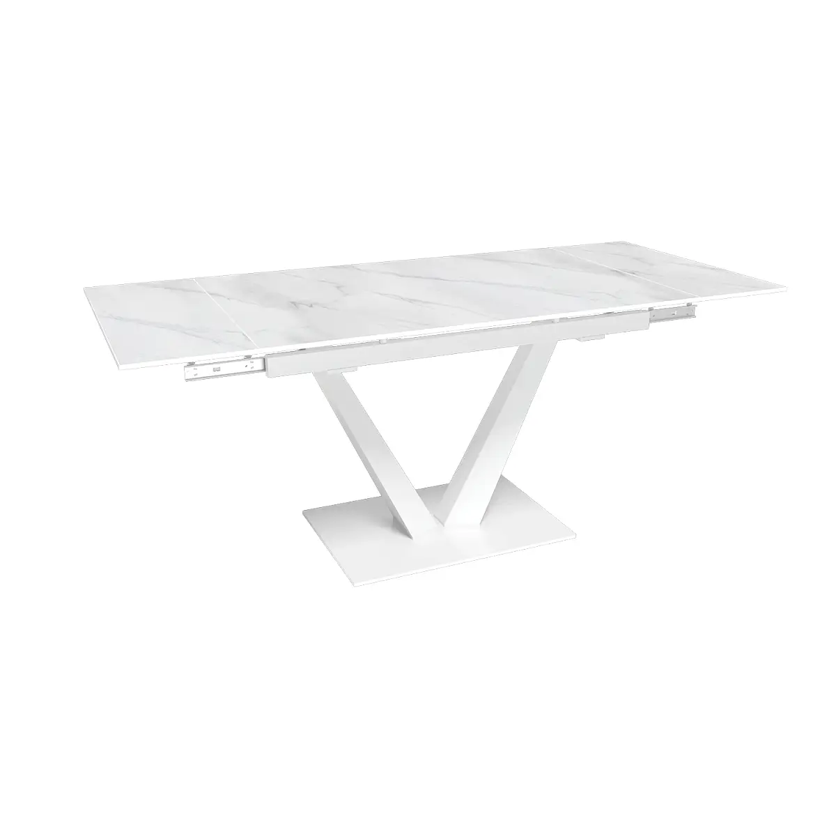 Стол раскладной Malibu (120+30+30), керамика матовая Snow Mountain Stone / опора белая изображение Стол раскладной Malibu (120+30+30), керамика матовая Snow Mountain Stone / опора белая фото