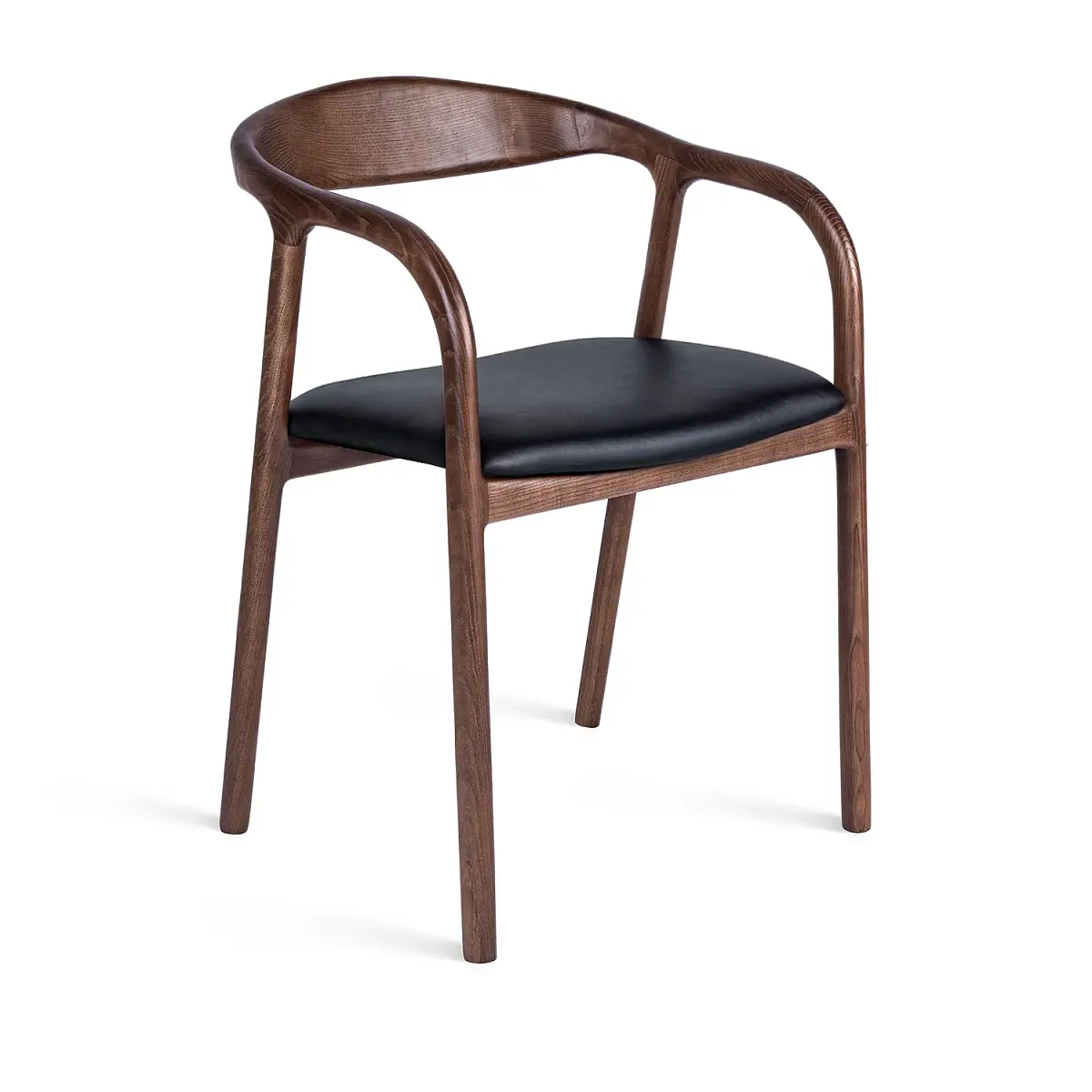 Стул Брэдли, дуб лак темный орех, кожа черный фото