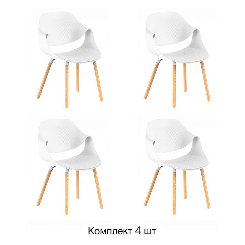 Стул Akella soft, (комплект 4 шт), пластик белый / опоры дерево