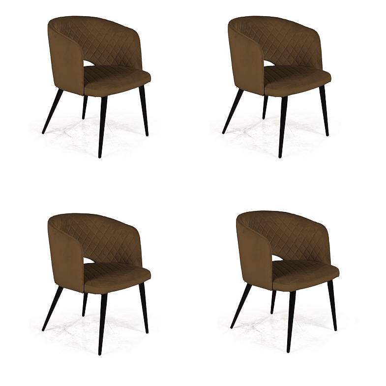 Кресло William ромб, комплект (4шт), бархат коричневый 12/ черный конус