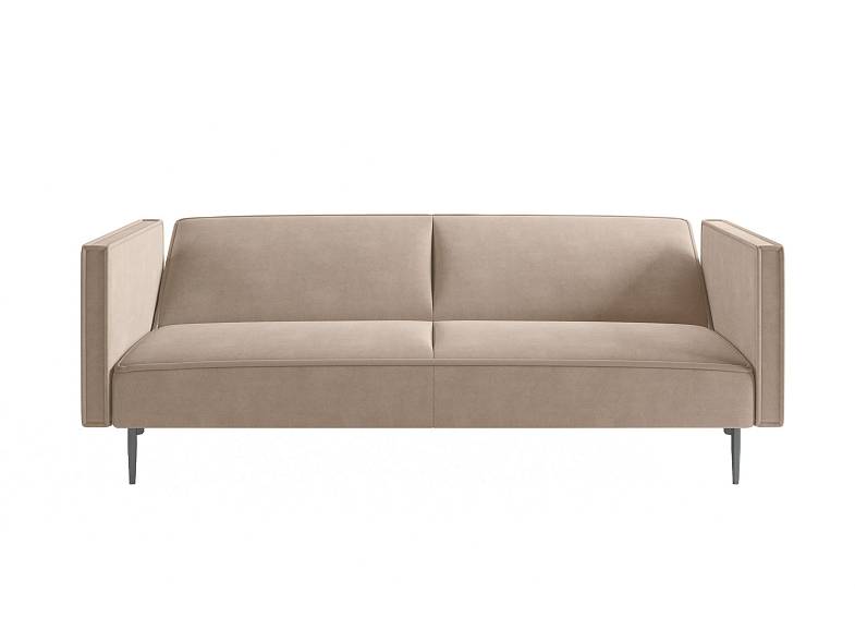 Este диван-кровать трехместный, прямой, с подлокотниками, бархат бежевый 05