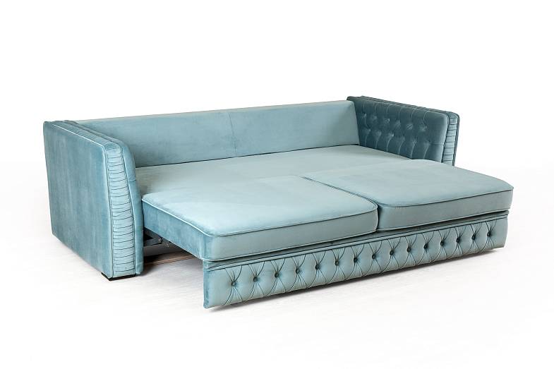 Budapest диван-кровать трехместный, прямой, велюр голубой