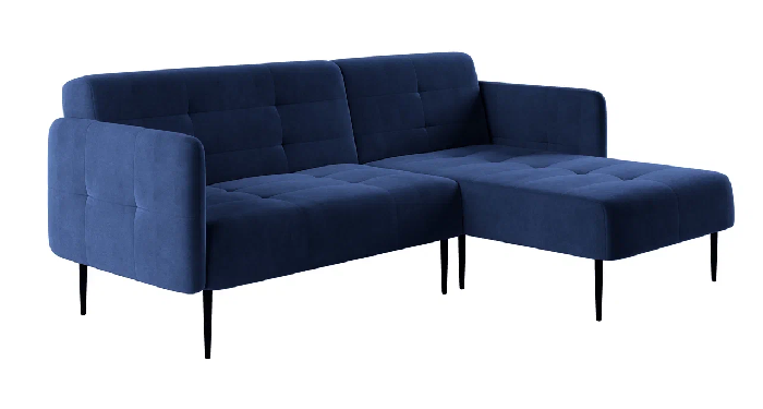 Monaco диван-кровать с шезлонгом, с подлокотниками, бархат синий 29